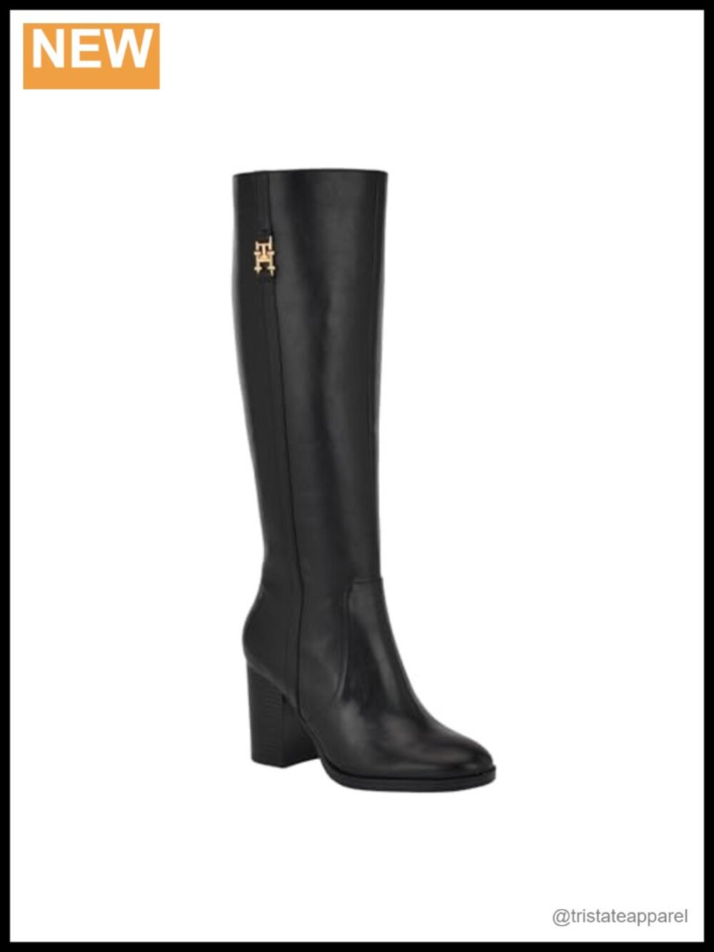 Knee High Boots with Block Heel Almond Toe Zipper Closure